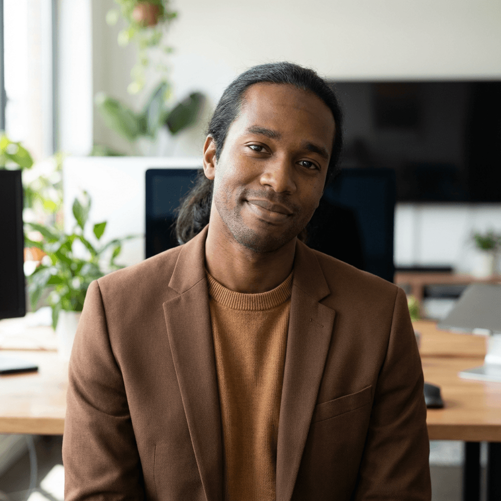 Facilities manager in business casual attire in an office
