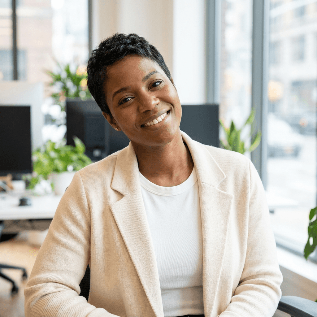 Professional woman in white coat in medical office