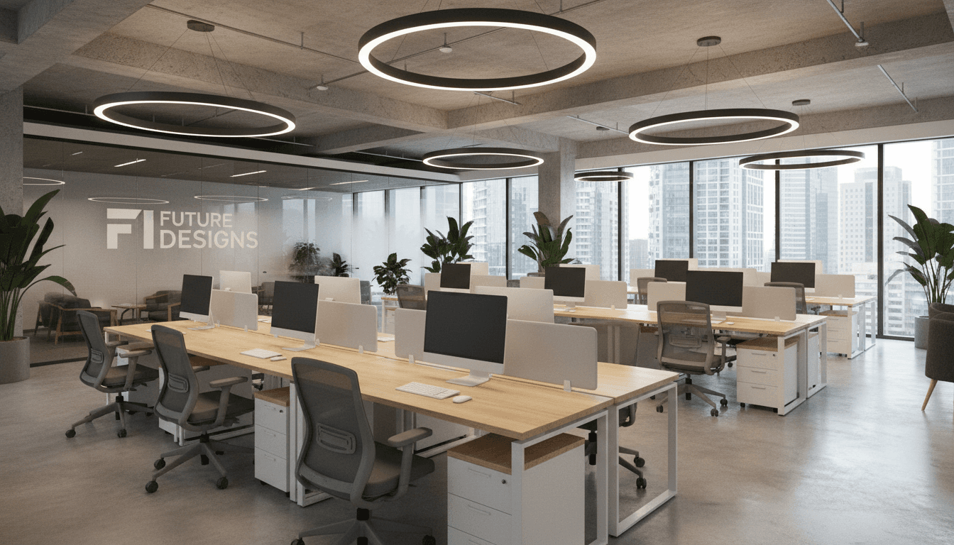 Bright modern office with workstations and ergonomic chairs