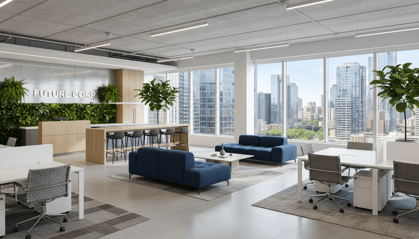 Modern commercial office interior with professional furniture and natural light