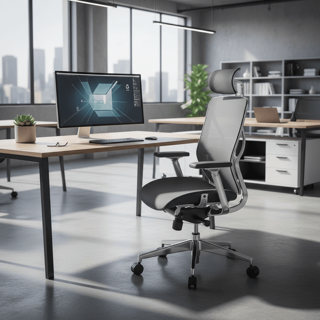 Ergonomic office chair with lumbar support in modern workplace